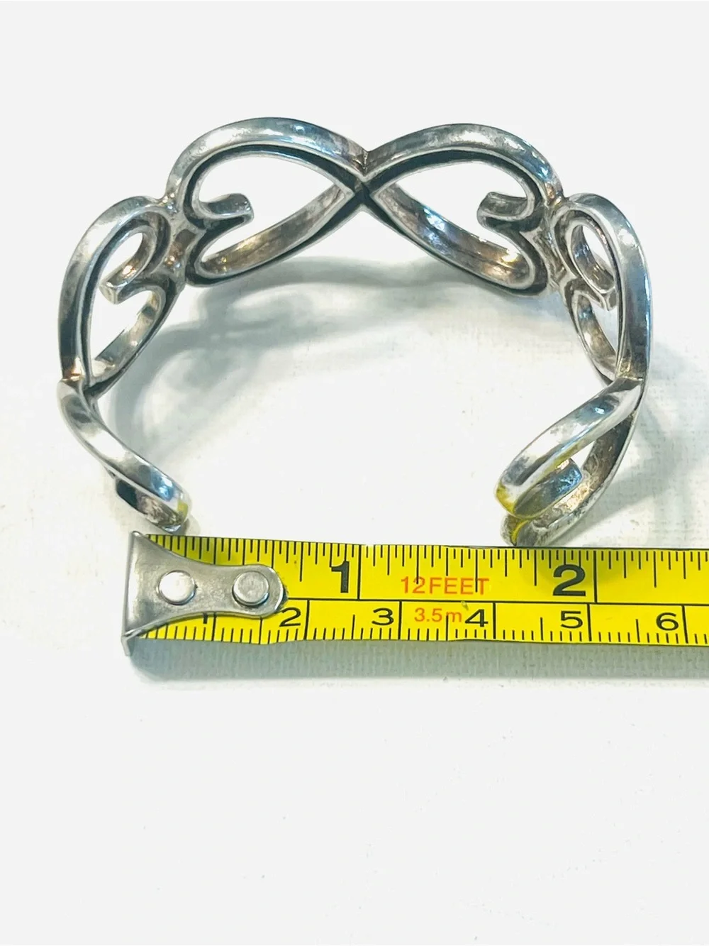 Vintage 925 Sterling Silver Interlocking Heart Cuff Bracelet, Bangle